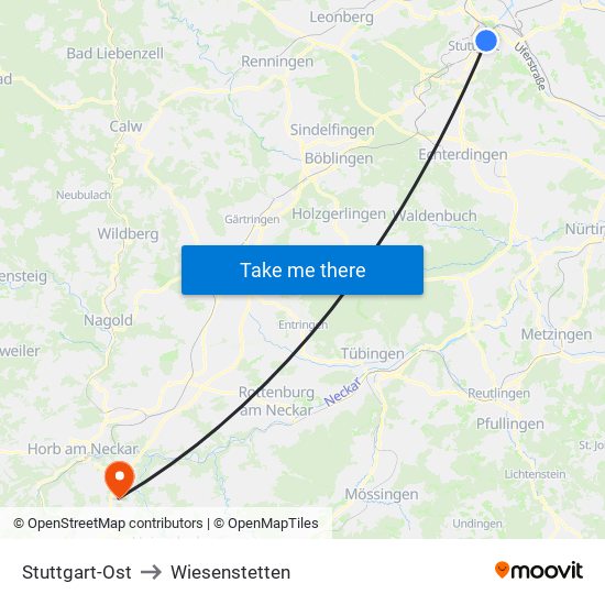 Stuttgart-Ost to Wiesenstetten map