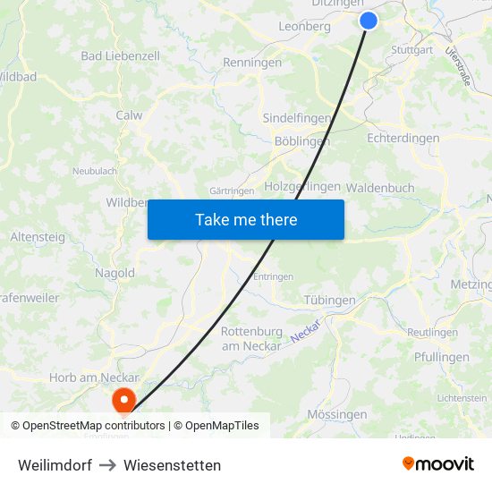 Weilimdorf to Wiesenstetten map