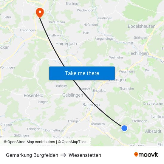 Gemarkung Burgfelden to Wiesenstetten map