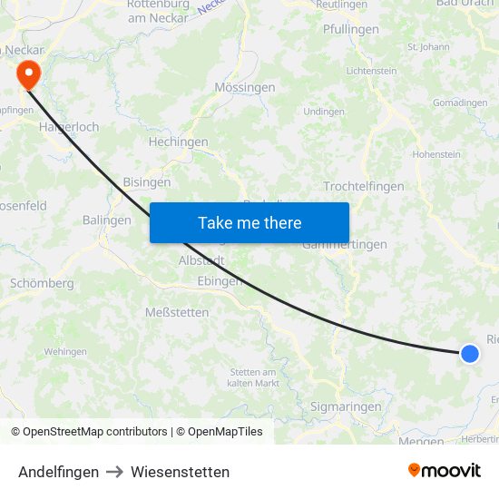 Andelfingen to Wiesenstetten map