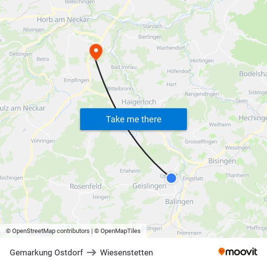 Gemarkung Ostdorf to Wiesenstetten map