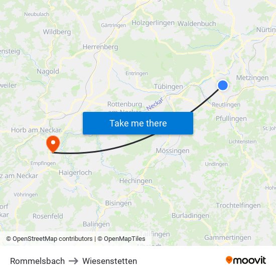 Rommelsbach to Wiesenstetten map