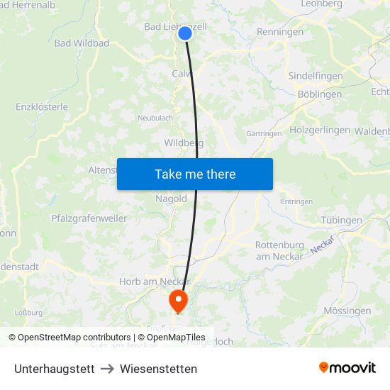 Unterhaugstett to Wiesenstetten map