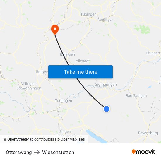 Otterswang to Wiesenstetten map