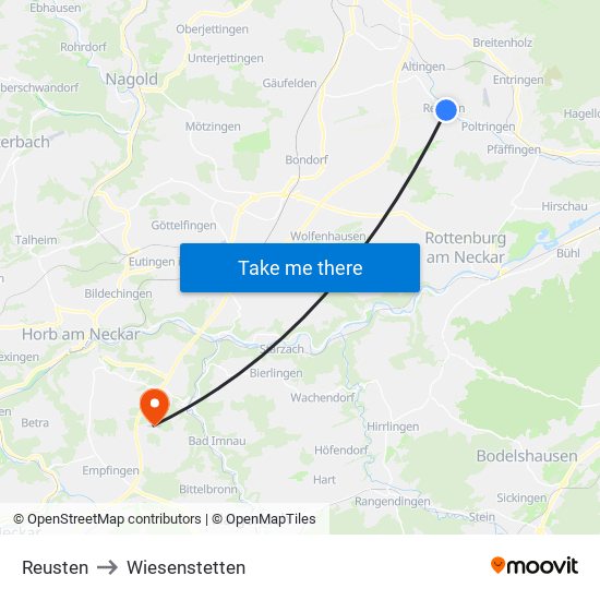 Reusten to Wiesenstetten map