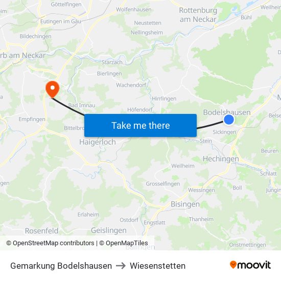 Gemarkung Bodelshausen to Wiesenstetten map