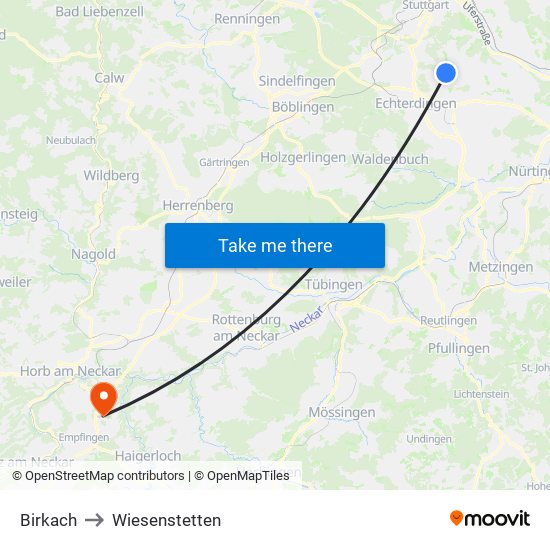 Birkach to Wiesenstetten map