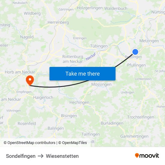 Sondelfingen to Wiesenstetten map