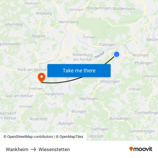 Wankheim to Wiesenstetten map