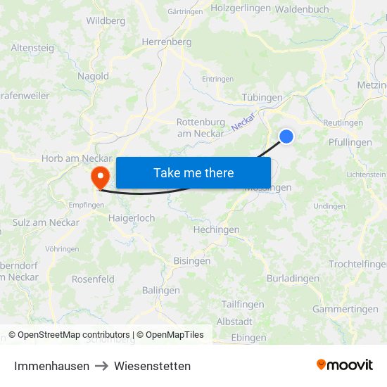 Immenhausen to Wiesenstetten map
