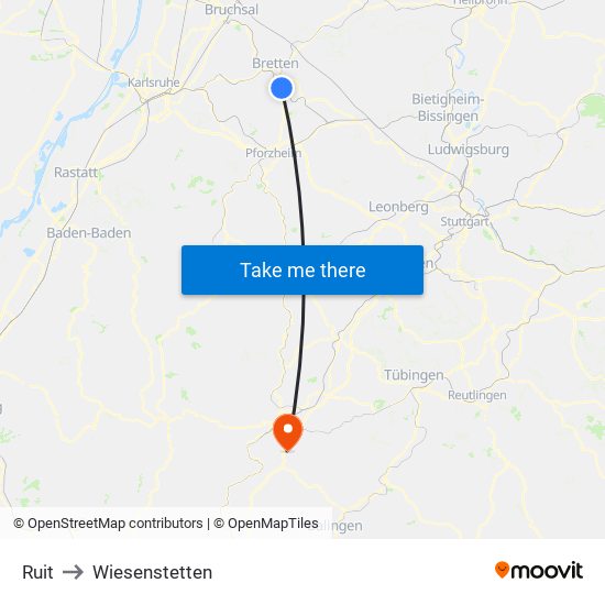 Ruit to Wiesenstetten map