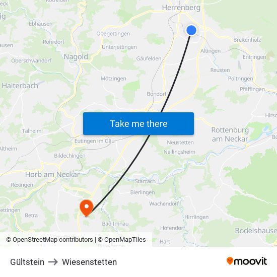 Gültstein to Wiesenstetten map