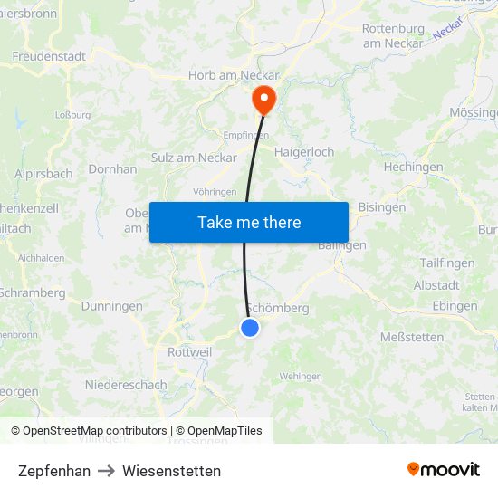 Zepfenhan to Wiesenstetten map