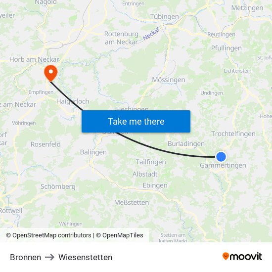 Bronnen to Wiesenstetten map