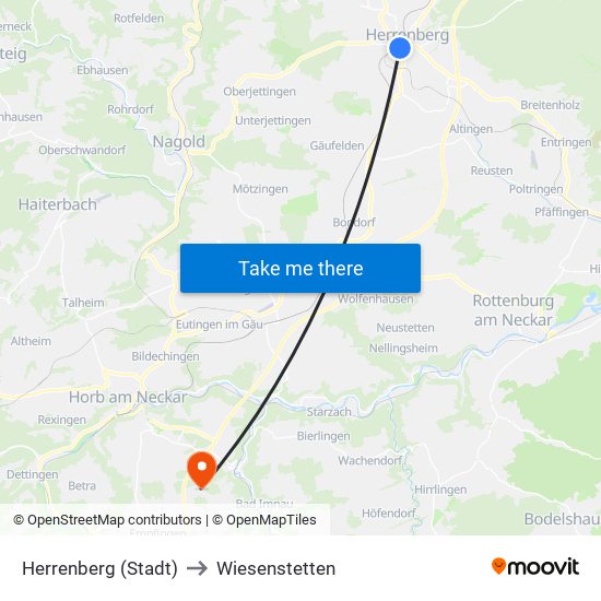 Herrenberg (Stadt) to Wiesenstetten map