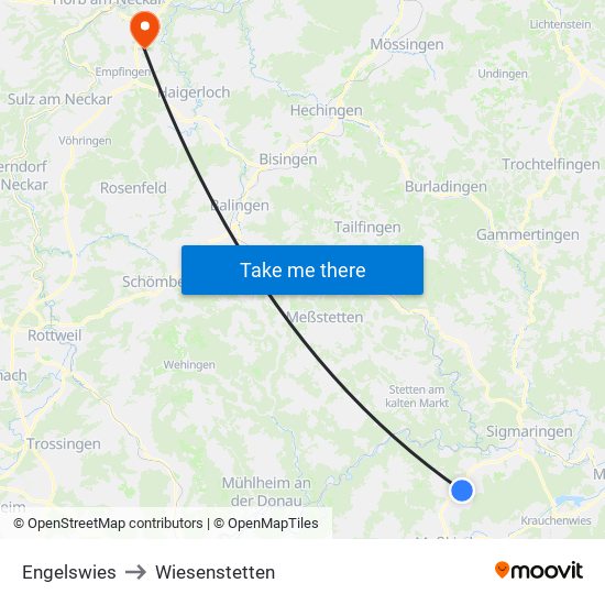 Engelswies to Wiesenstetten map