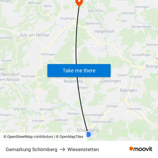 Gemarkung Schömberg to Wiesenstetten map