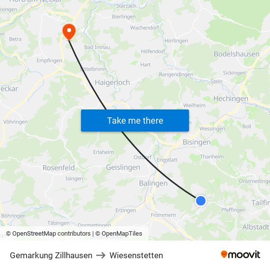 Gemarkung Zillhausen to Wiesenstetten map