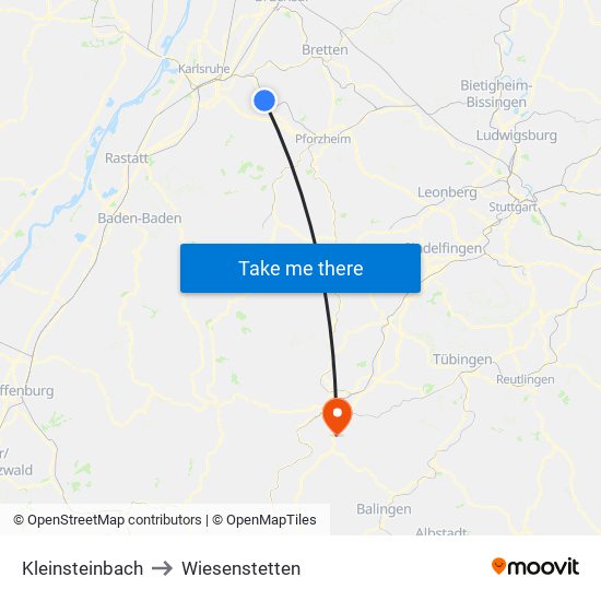 Kleinsteinbach to Wiesenstetten map