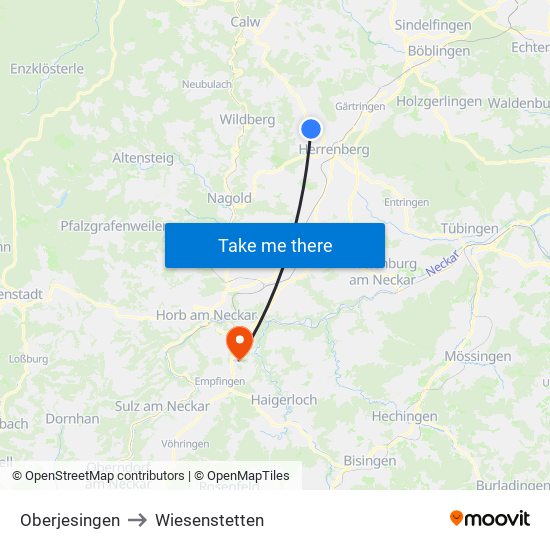 Oberjesingen to Wiesenstetten map