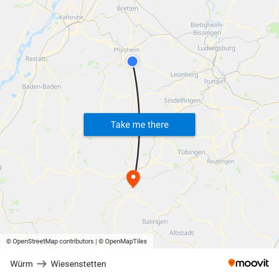 Würm to Wiesenstetten map