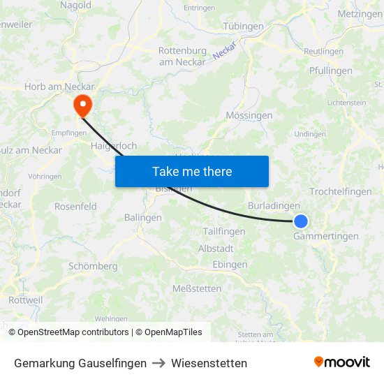 Gemarkung Gauselfingen to Wiesenstetten map