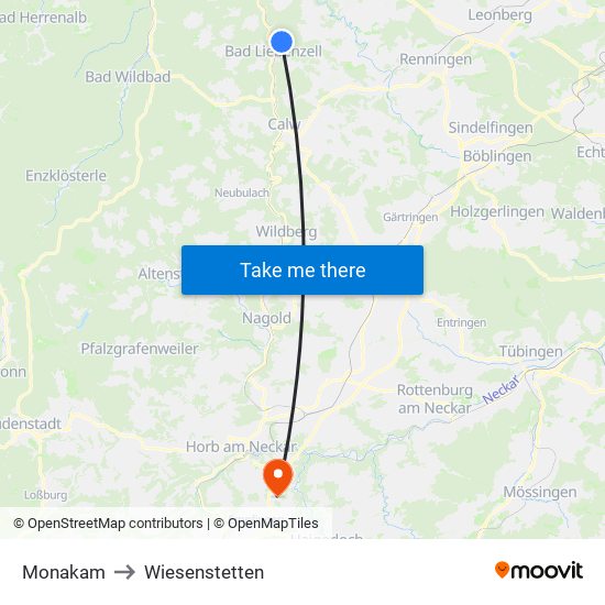 Monakam to Wiesenstetten map