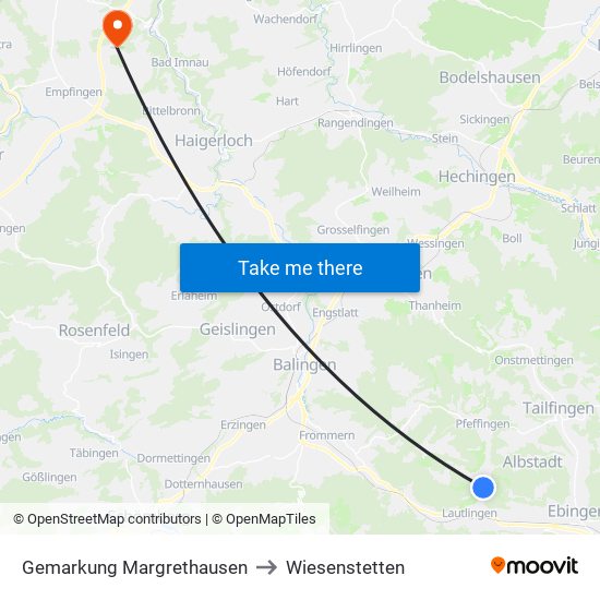 Gemarkung Margrethausen to Wiesenstetten map