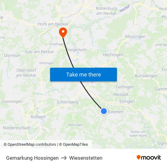 Gemarkung Hossingen to Wiesenstetten map