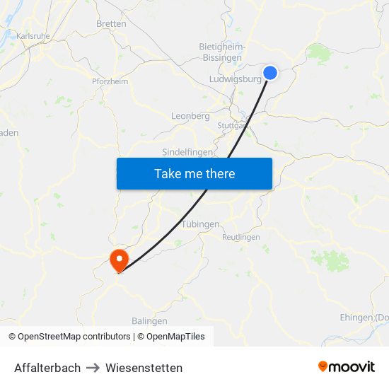 Affalterbach to Wiesenstetten map