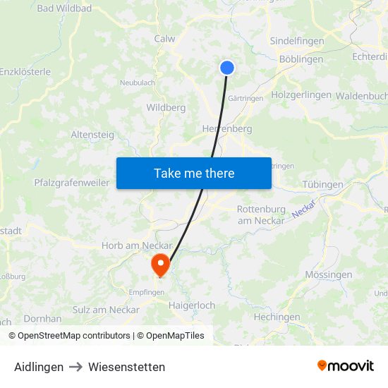Aidlingen to Wiesenstetten map