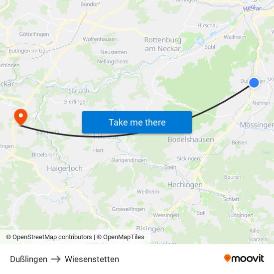 Dußlingen to Wiesenstetten map