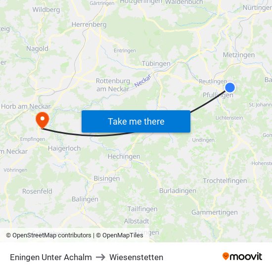Eningen Unter Achalm to Wiesenstetten map