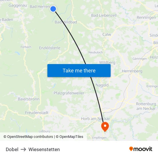 Dobel to Wiesenstetten map