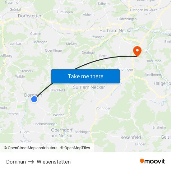 Dornhan to Wiesenstetten map