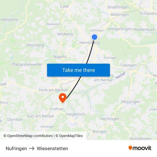 Nufringen to Wiesenstetten map