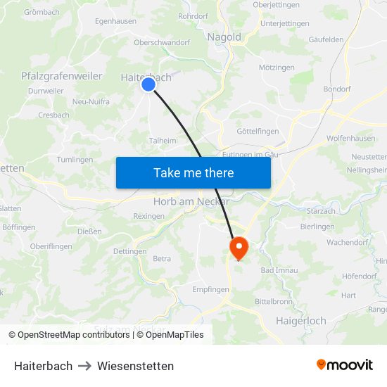 Haiterbach to Wiesenstetten map