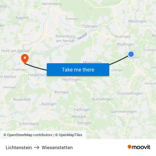 Lichtenstein to Wiesenstetten map