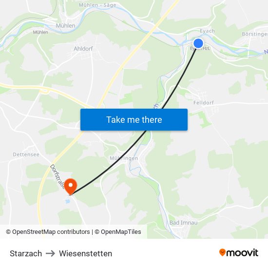 Starzach to Wiesenstetten map