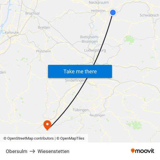 Obersulm to Wiesenstetten map