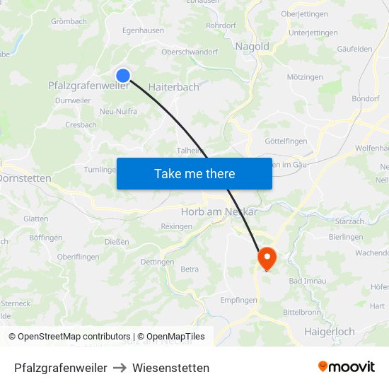 Pfalzgrafenweiler to Wiesenstetten map