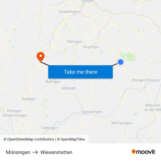 Münsingen to Wiesenstetten map