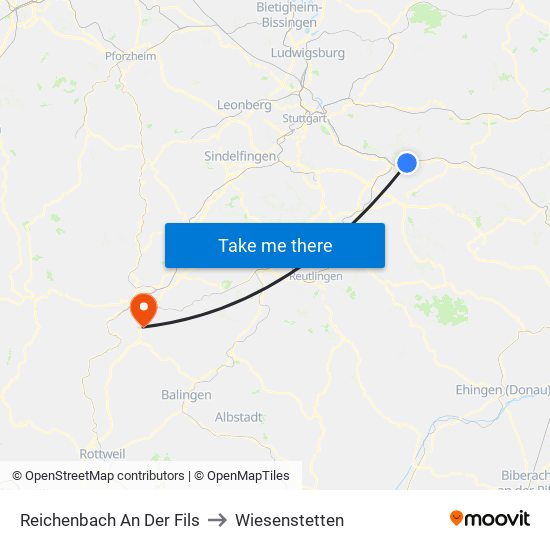 Reichenbach An Der Fils to Wiesenstetten map