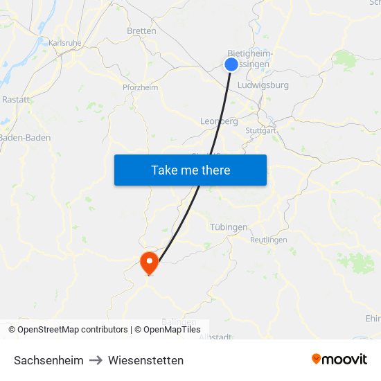 Sachsenheim to Wiesenstetten map
