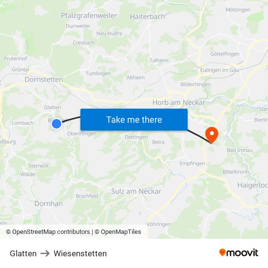 Glatten to Wiesenstetten map