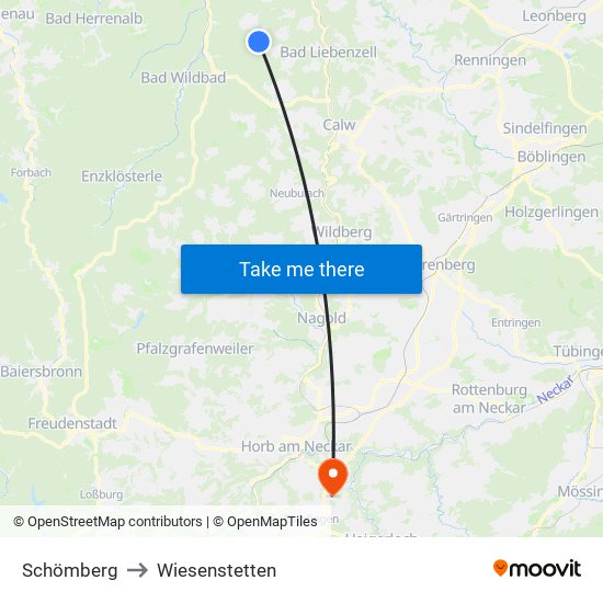 Schömberg to Wiesenstetten map
