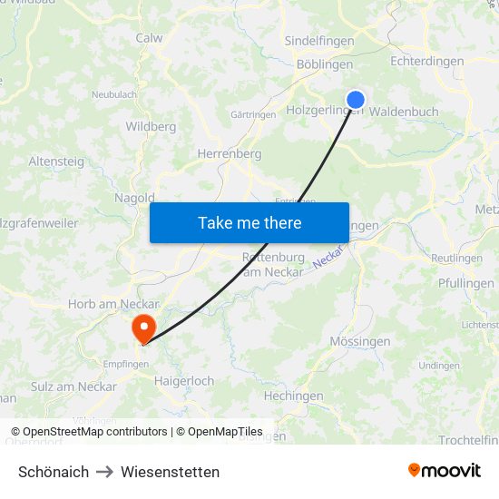 Schönaich to Wiesenstetten map