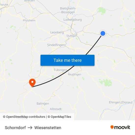 Schorndorf to Wiesenstetten map