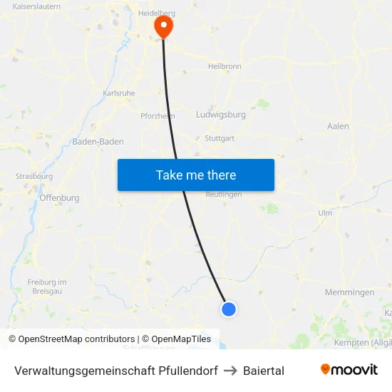 Verwaltungsgemeinschaft Pfullendorf to Baiertal map