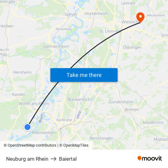 Neuburg am Rhein to Baiertal map